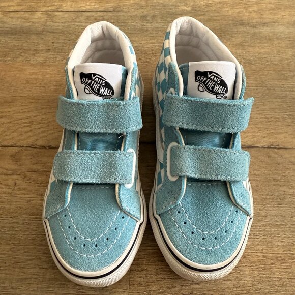 NEW Vans Kids Sk8-Mid Blue Checkerboard Suede Sneakers – Size 11 (Toddler) - Picture 1 of 8